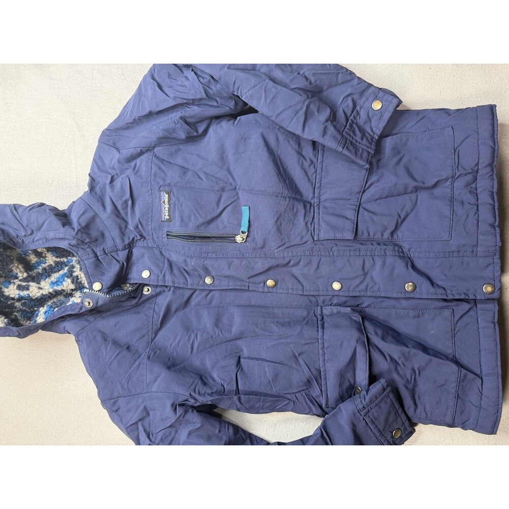 Patagonia Jacket Youth 10 Blue Hooded Fleece Lined Insulated Winter Parka